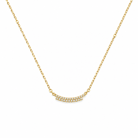 Curved Pavé Bar Necklace – Sterling Silver Gold Finish