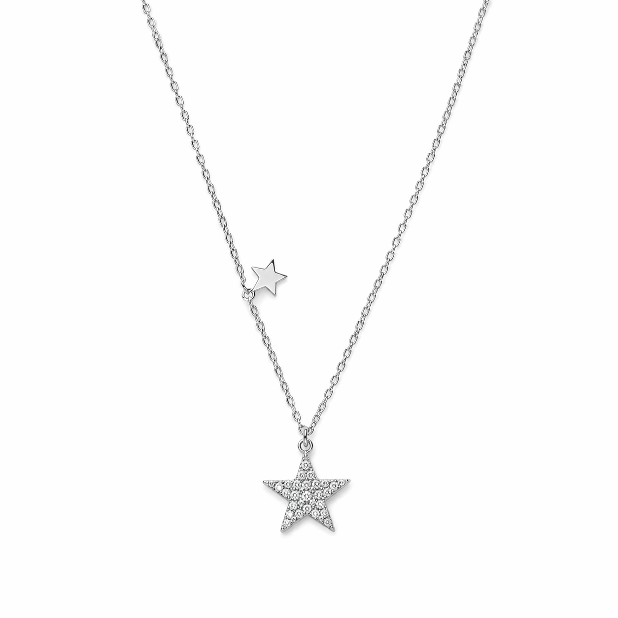Sterling Silver Star Pendant Necklace with Crystal Detail