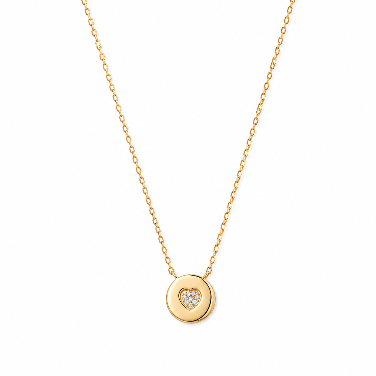 Sterling Silver Gold-Plated Heart Disc Pendant Necklace with Crystal Detail