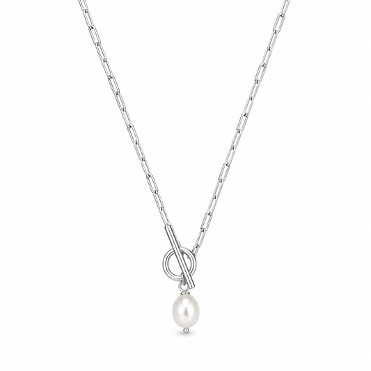Sterling Silver Toggle Necklace with Pearl Drop Pendant