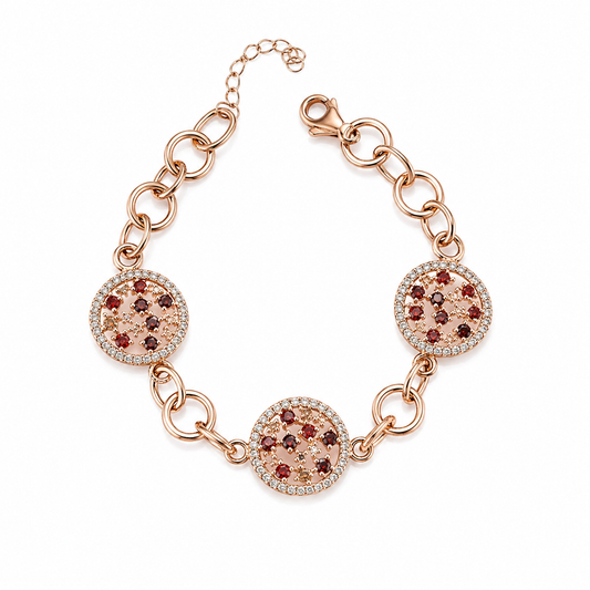 Sterling Silver Gold-Plated Bracelet with Red Crystal Medallions