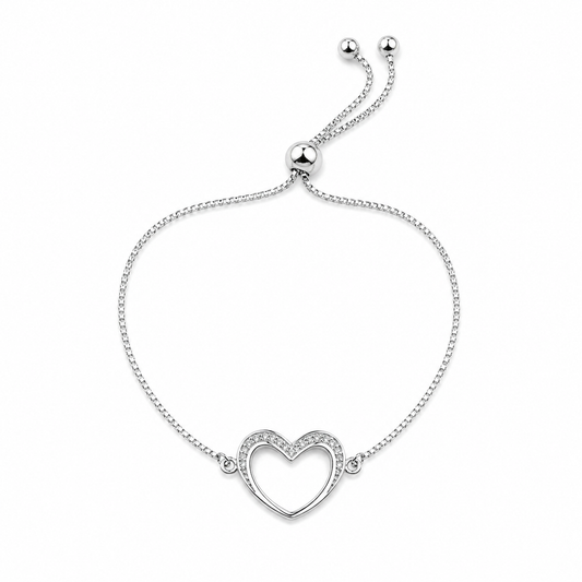 Sterling Silver Adjustable Heart Bracelet with Crystal Detail