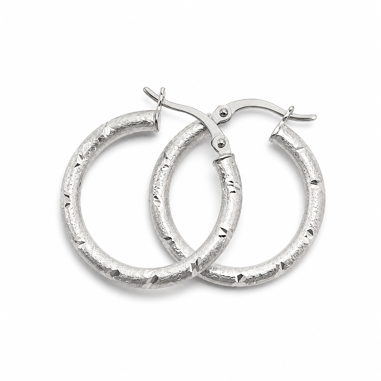 Sterling Silver Textured Hoop Earrings