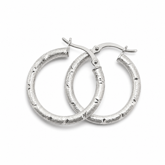 Sterling Silver Textured Hoop Earrings