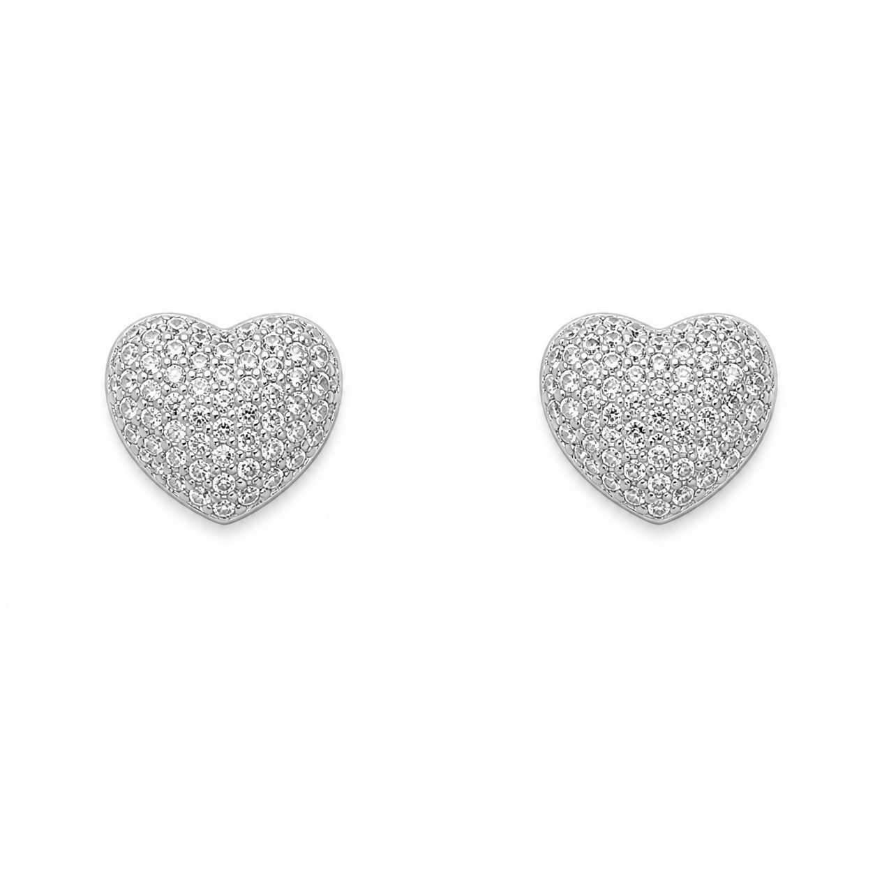Sterling Silver Pave Heart Stud Earrings