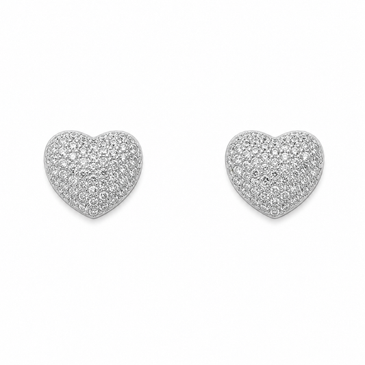 Sterling Silver Pave Heart Stud Earrings