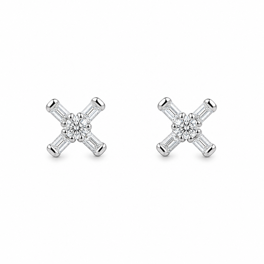 Sterling Silver Sparkling Cross Stud Earrings