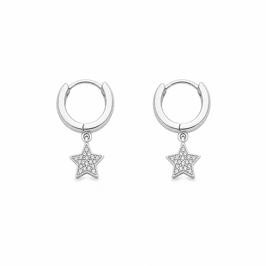 Sterling Silver Star Charm Hoop Earrings