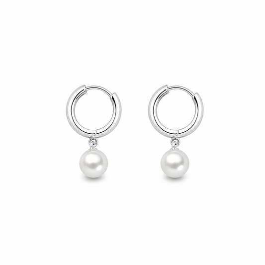 Sterling Silver Hoop Earrings with Pearl Drop