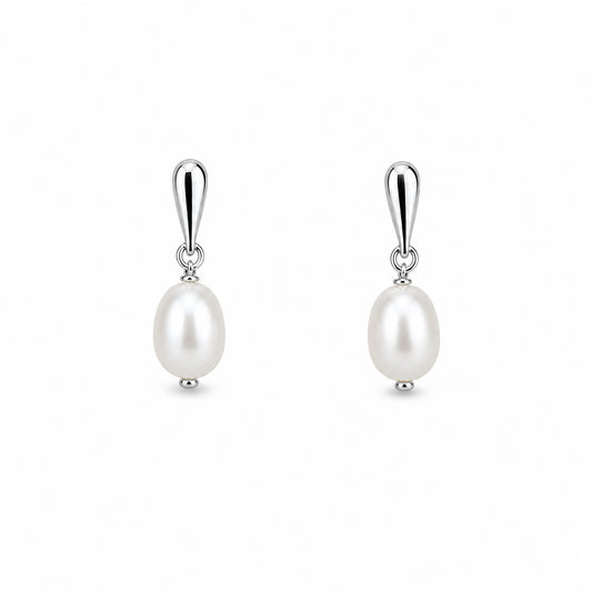 Sterling Silver Drop Earrings with Oval Pearl