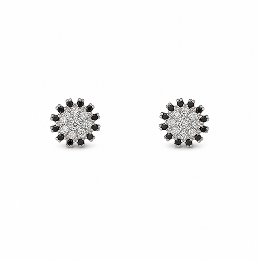 Sterling Silver Black & White Cluster Stud Earrings