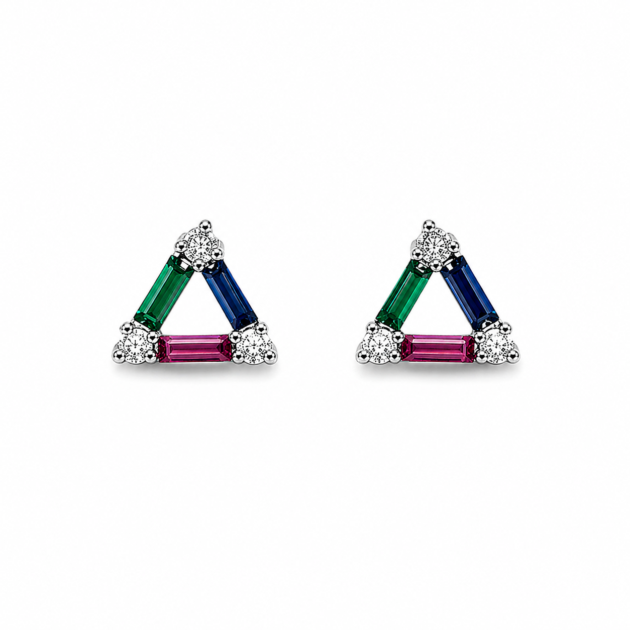 Sterling Silver Multicolor Triangle Stud Earrings with Crystal Accents