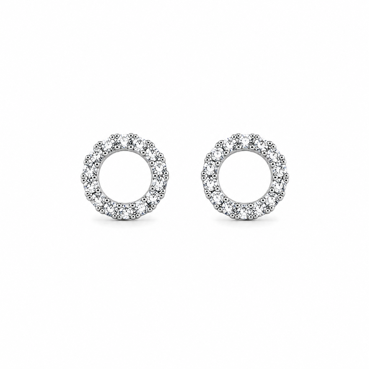 Sterling Silver Circle Stud Earrings with Crystal Halo