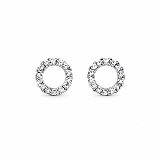 Sterling Silver Circle Stud Earrings with Crystal Halo