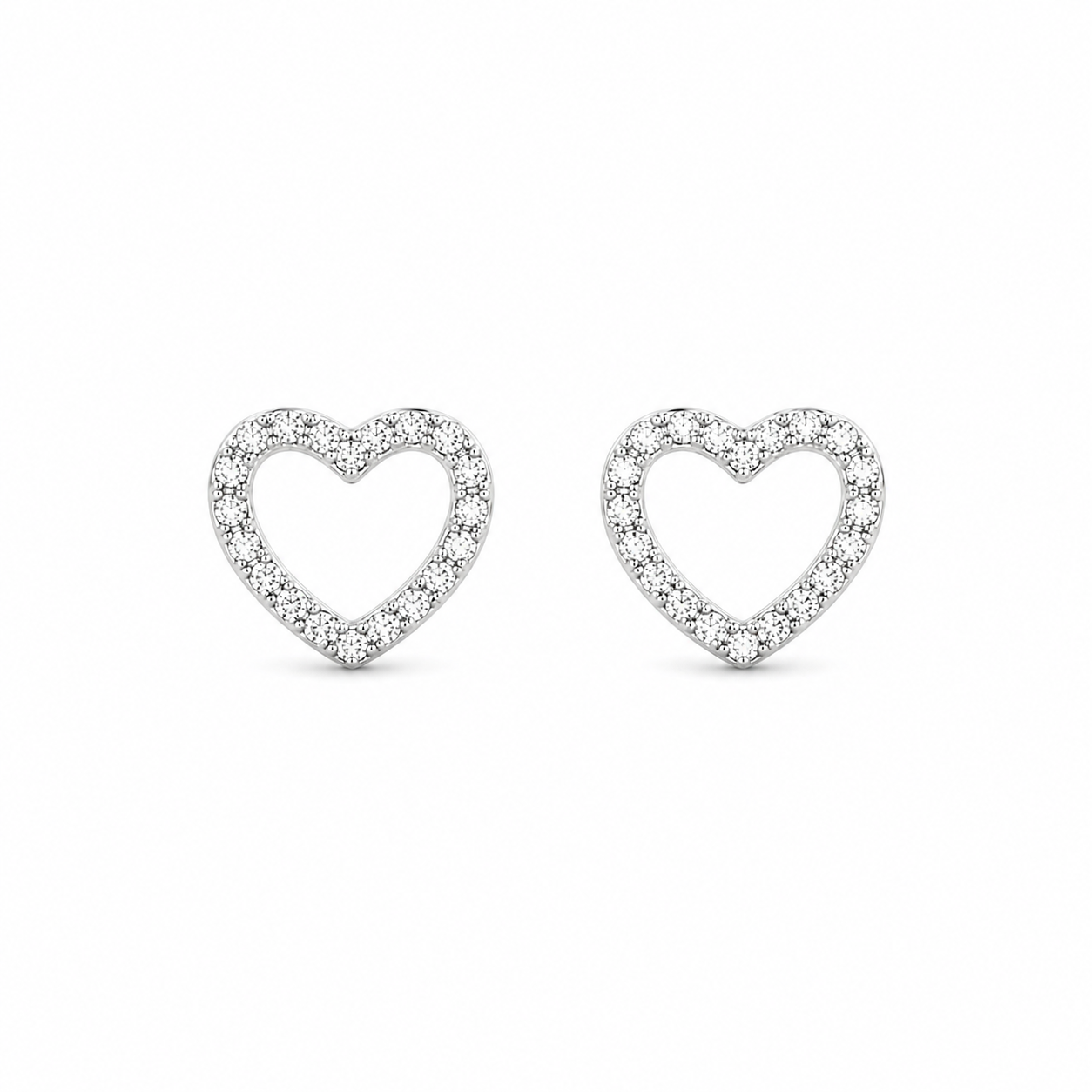 Sterling Silver Heart Stud Earrings with Crystal Outline
