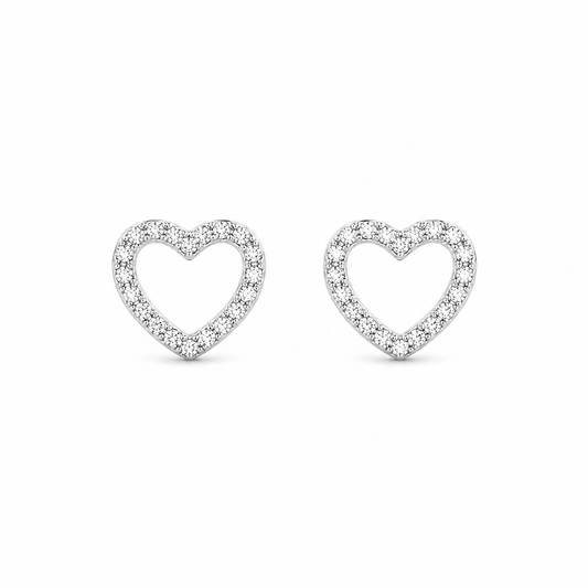 Sterling Silver Heart Stud Earrings with Crystal Outline