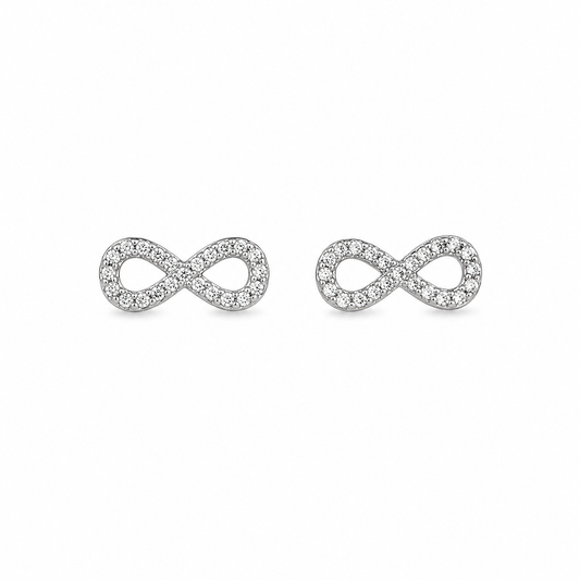 Sterling Silver Infinity Stud Earrings with Crystal Detail