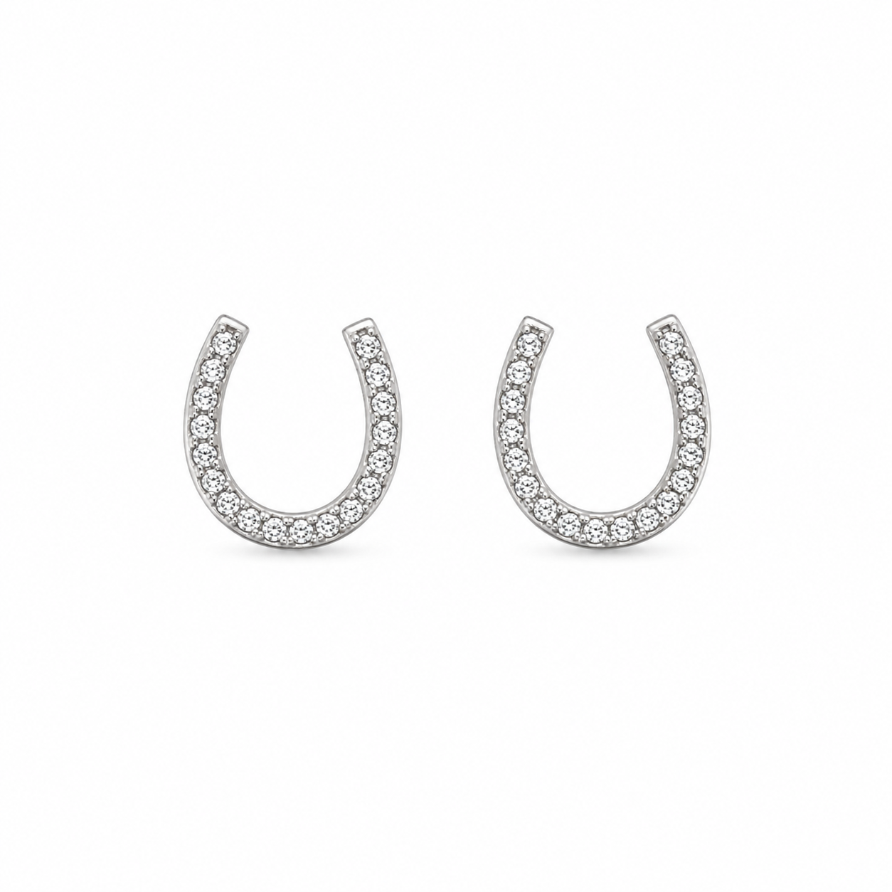 Sterling Silver Horseshoe Stud Earrings with Crystal Detail