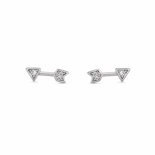 Sterling Silver Arrow Stud Earrings with Crystal Accents