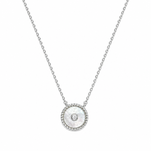 Sterling Silver Mother of Pearl Round Pendant Necklace