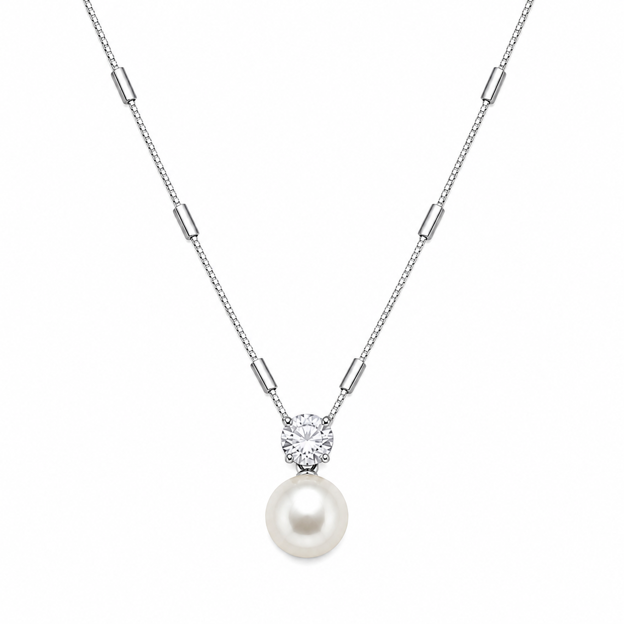 Sterling Silver Pearl & Crystal Pendant Necklace