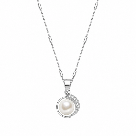 Sterling Silver Pearl Halo Pendant Necklace