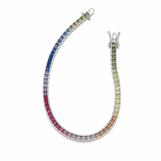 Sterling Silver Rainbow Crystal Tennis Bracelet
