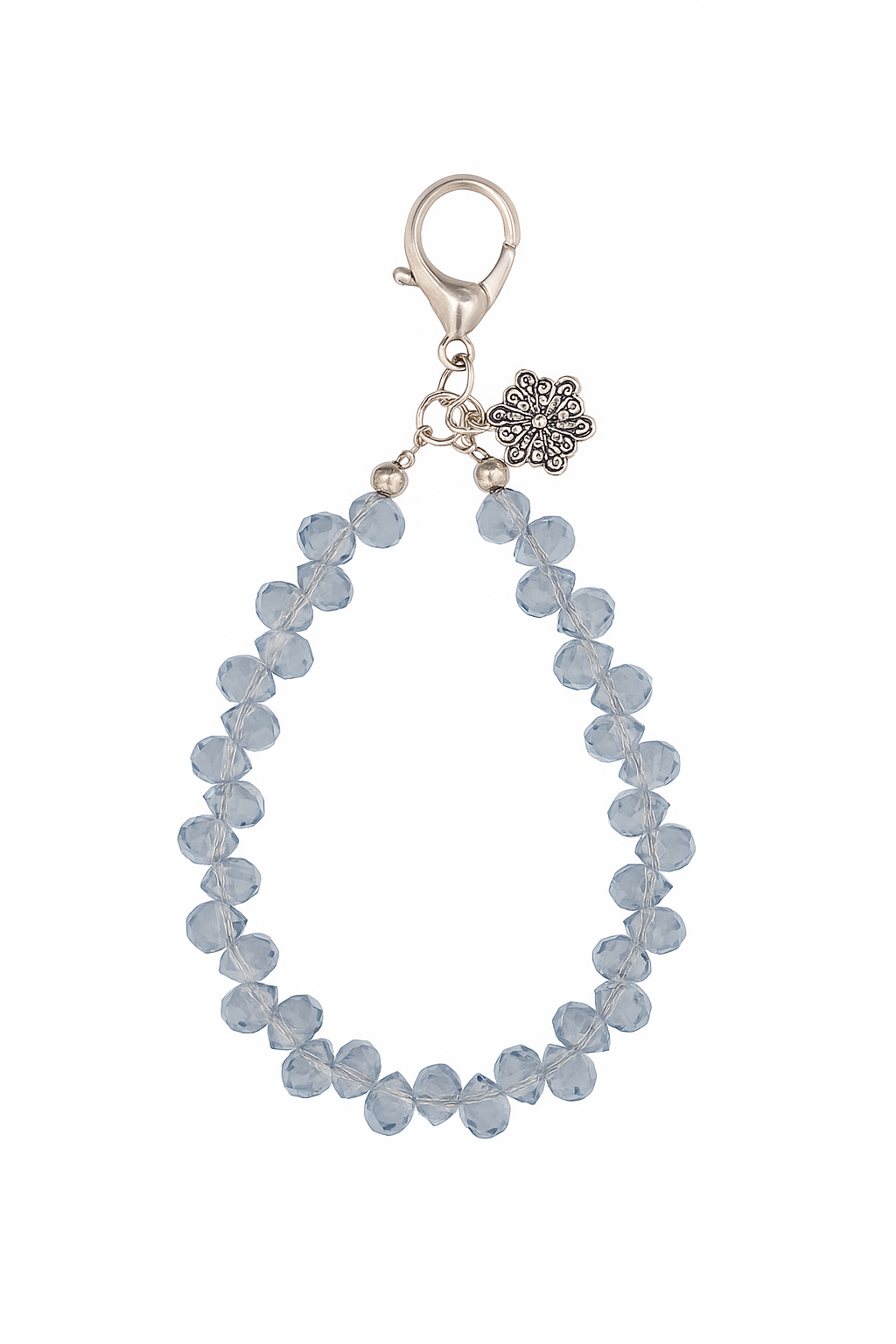Light Blue Crystal Beaded Bracelet with Silver Flower Charm