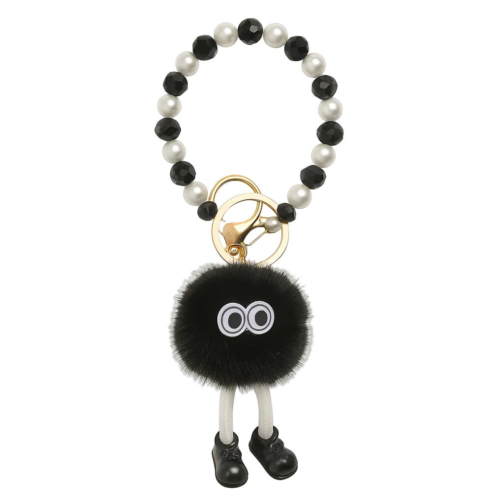 Black Pearl Fuzzy Keychain with Cute Legs