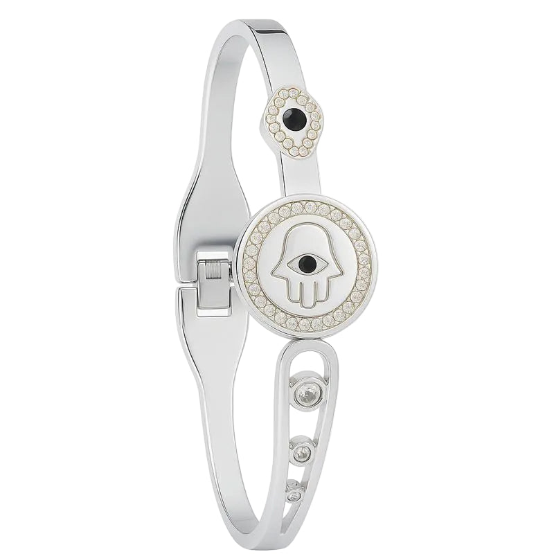 Silver Hamsa Hand Bangle – Stainless Steel
