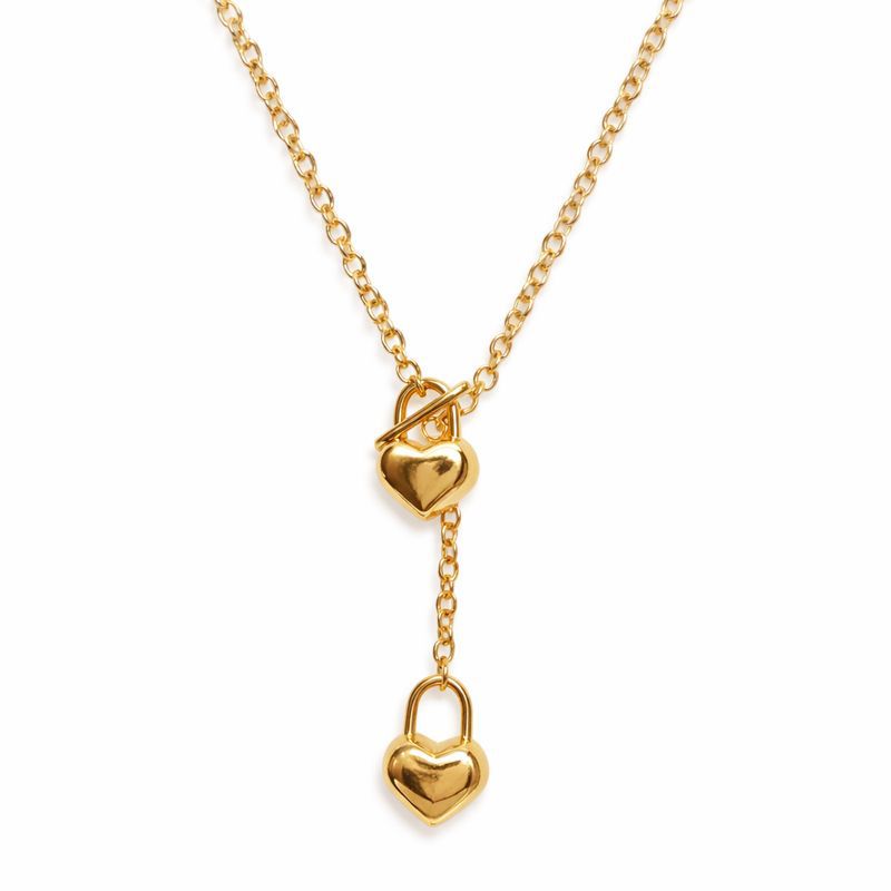 Heart Lock Lariat Necklace – Stainless Steel