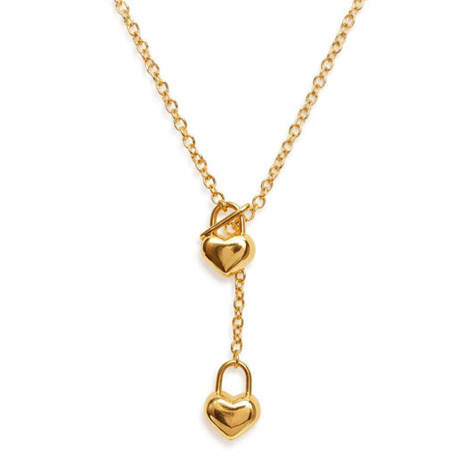 Heart Lock Lariat Necklace – Stainless Steel