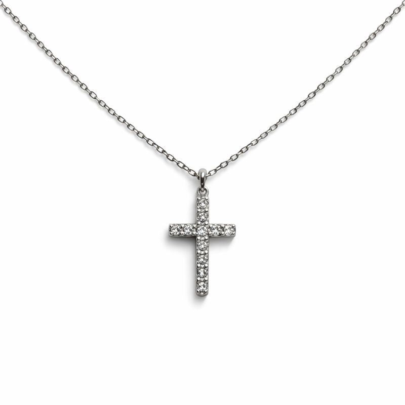 Crystal Cross Pendant Necklace – Stainless Steel