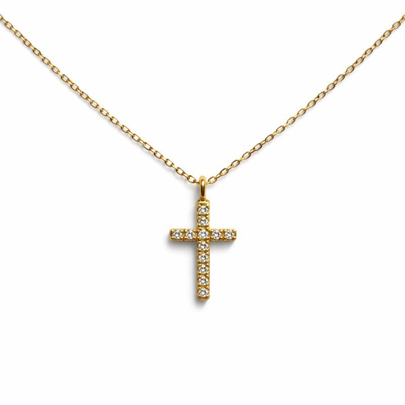 Crystal Cross Pendant Necklace – Gold Stainless Steel
