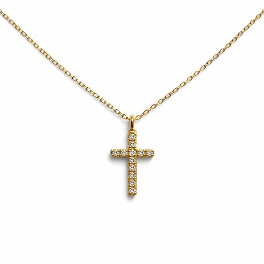 Crystal Cross Pendant Necklace – Gold Stainless Steel