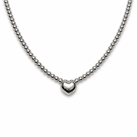 Silver Heart Bead Chain Necklace – Stainless Steel