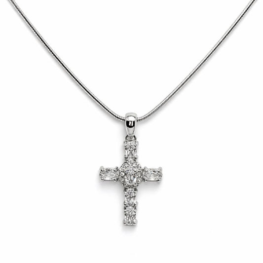 Crystal Cross Pendant Necklace – Stainless Steel