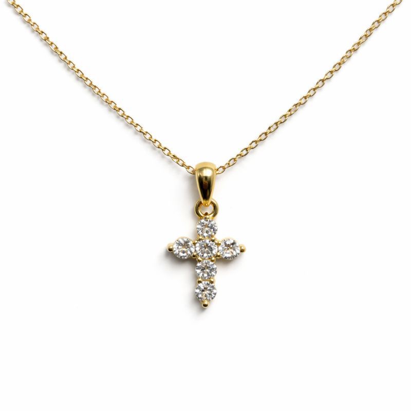 Gold Cross Pendant Necklace with CZ Stones