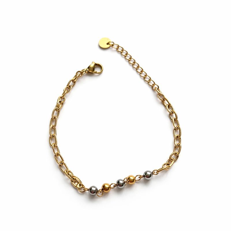 Gold & Silver Beaded Chain Bracelet