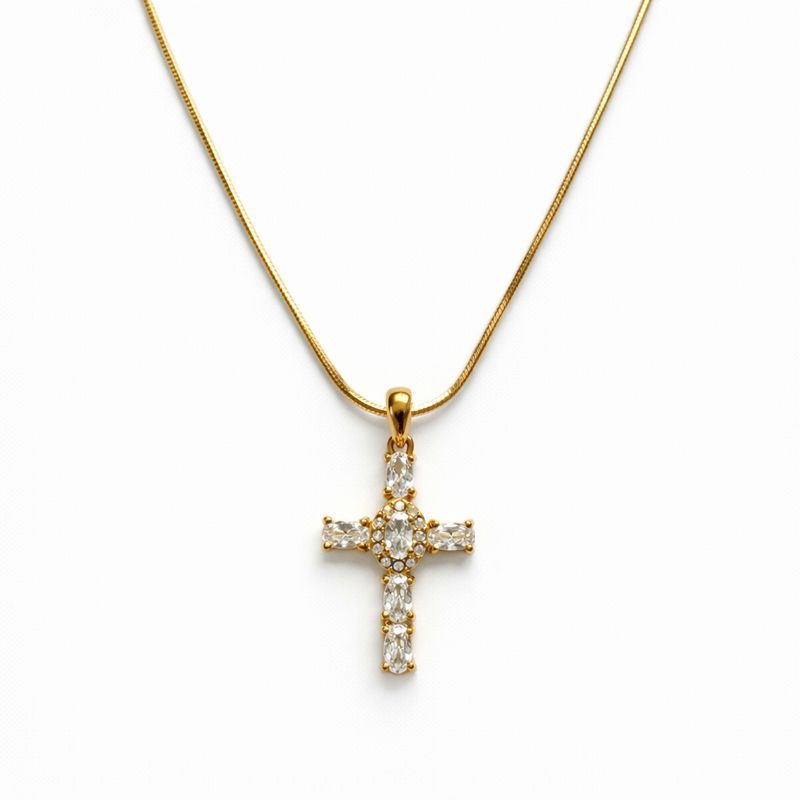 Gold Crystal Cross Necklace