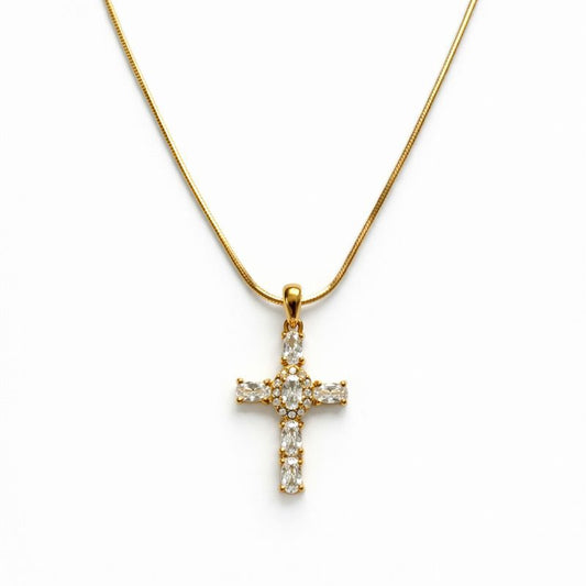 Gold Crystal Cross Necklace