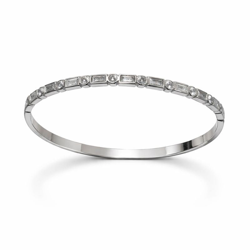Silver Baguette Crystal Bangle