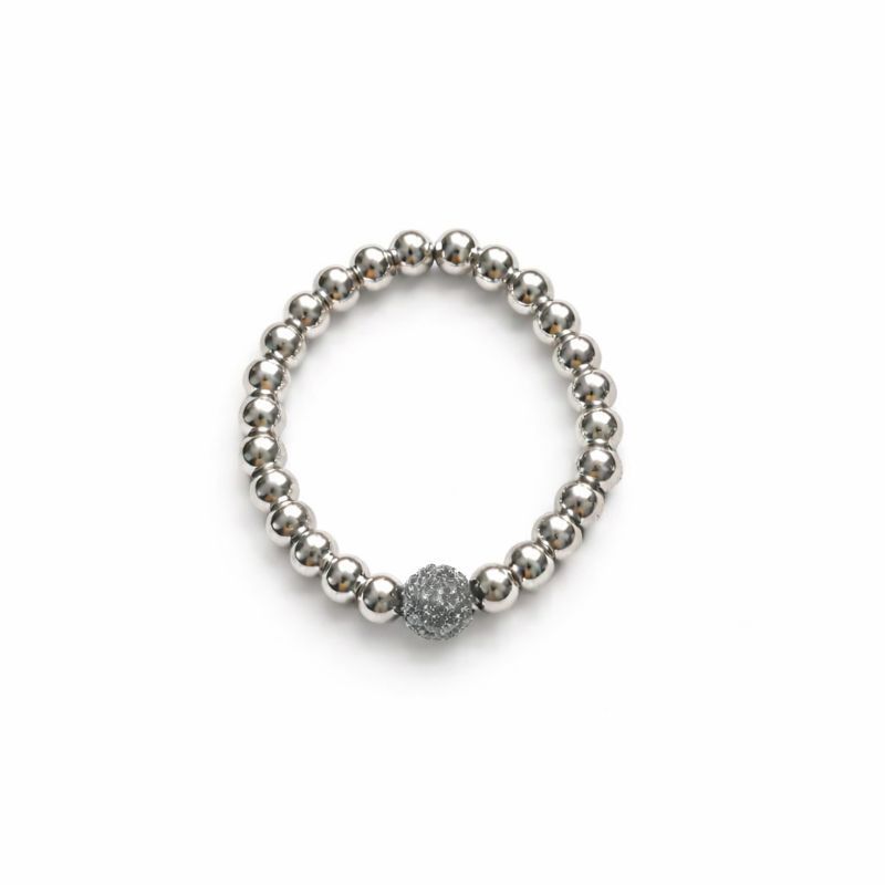 Silver Beaded Ring with Pavé Ball