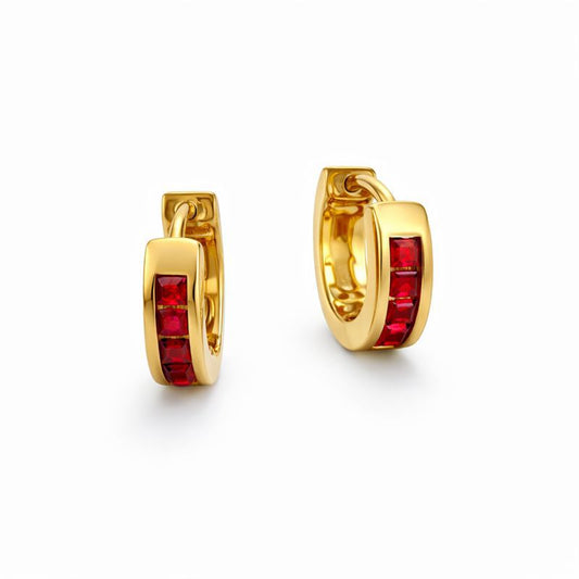 Red Crystal Huggie Hoop Earrings – Gold Stainless Steel
