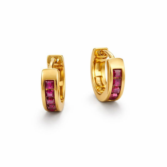 Red Crystal Huggie Earrings – Gold Stainless Steel