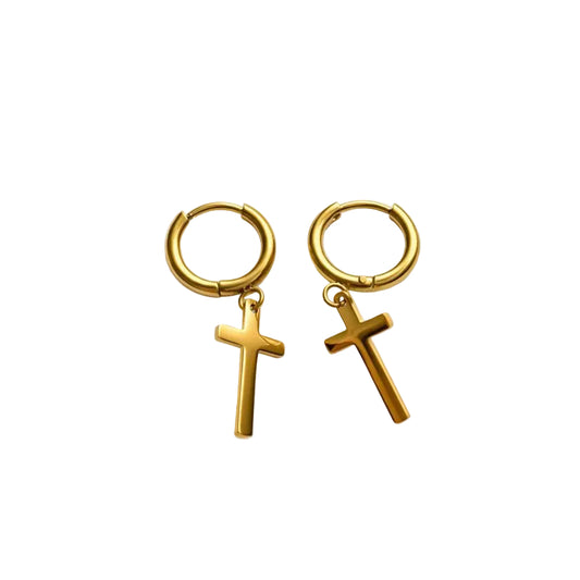 Gold Cross Hoop Earrings – Stainless Steel