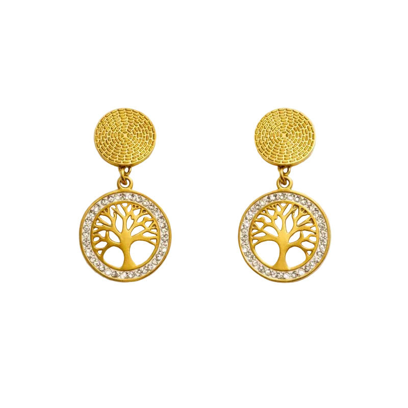 Tree of Life Drop Earrings – Gold Tone
