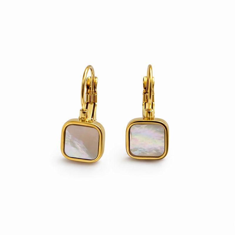 Gold Square Mother of Pearl Drop Earrings