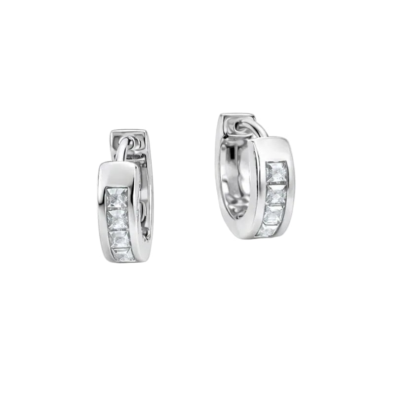 Silver Huggie Earrings with Clear Stones