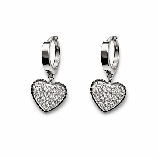 Silver Crystal Heart Hoop Earrings